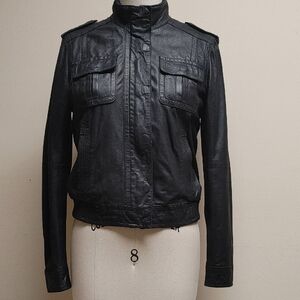 Banana Republic Black Leather Moto Flight Jacket Size S/M